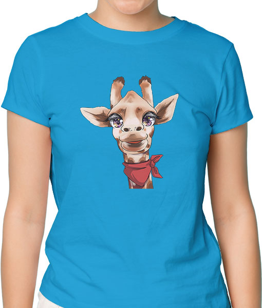 Дамска тениска с щампа Цветно лято Color-eyes-giraffe - TShirtArtShop.com