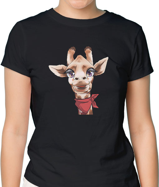Дамска тениска с щампа Цветно лято Color-eyes-giraffe - TShirtArtShop.com