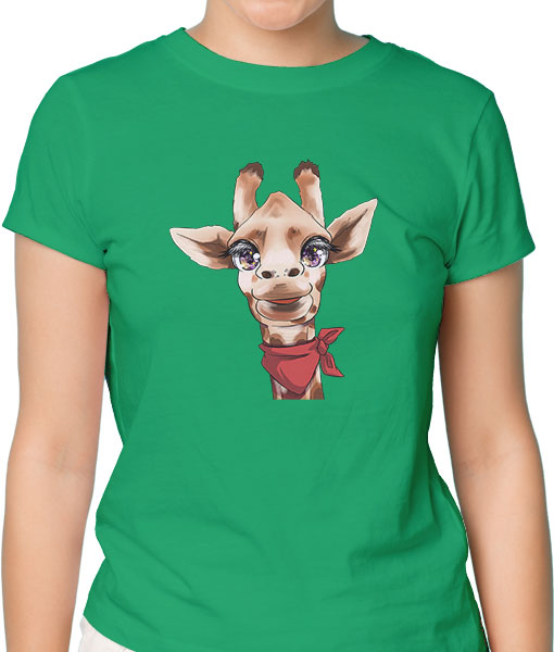 Дамска тениска с щампа Цветно лято Color-eyes-giraffe - TShirtArtShop.com