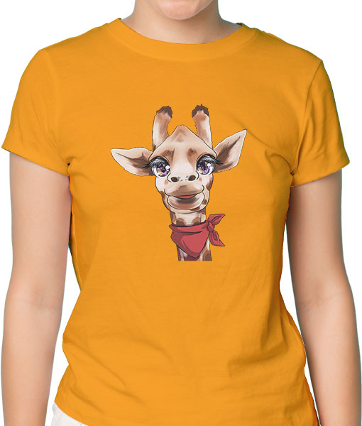 Дамска тениска с щампа Цветно лято Color-eyes-giraffe - TShirtArtShop.com