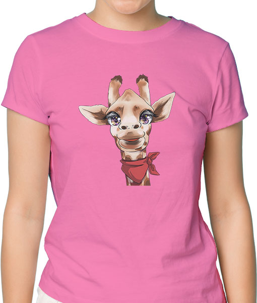 Дамска тениска с щампа Цветно лято Color-eyes-giraffe - TShirtArtShop.com