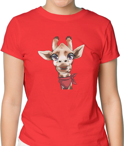 Дамска тениска с щампа Цветно лято Color-eyes-giraffe - TShirtArtShop.com