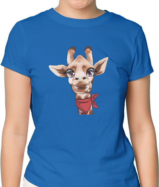 Дамска тениска с щампа Цветно лято Color-eyes-giraffe - TShirtArtShop.com