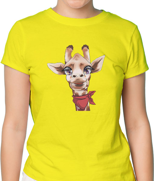 Дамска тениска с щампа Цветно лято Color-eyes-giraffe - TShirtArtShop.com