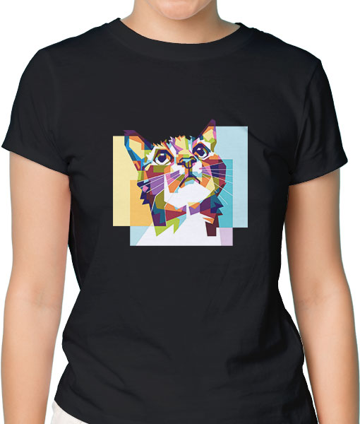 Дамска тениска с щампа Цветно лято Colorful cat hope - TShirtArtShop.com