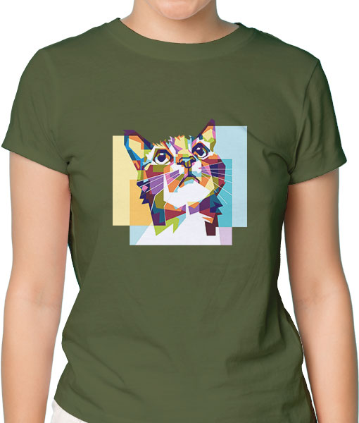 Дамска тениска с щампа Цветно лято Colorful cat hope - TShirtArtShop.com