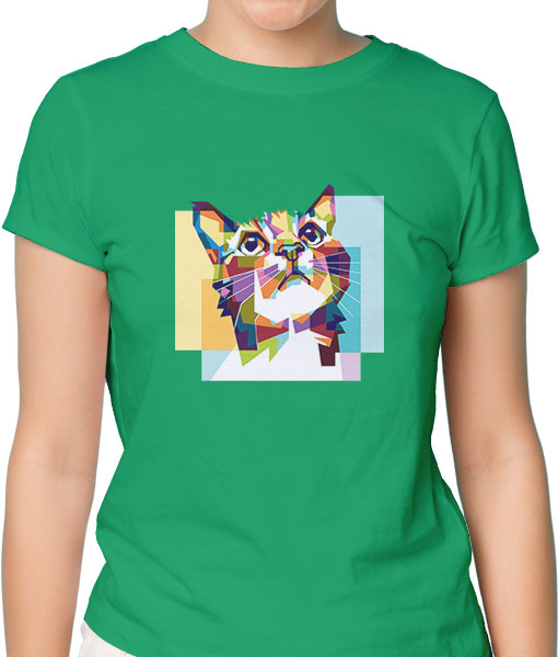 Дамска тениска с щампа Цветно лято Colorful cat hope - TShirtArtShop.com