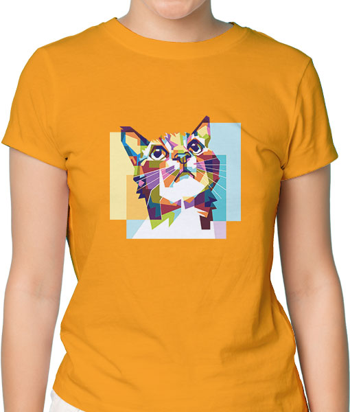 Дамска тениска с щампа Цветно лято Colorful cat hope - TShirtArtShop.com