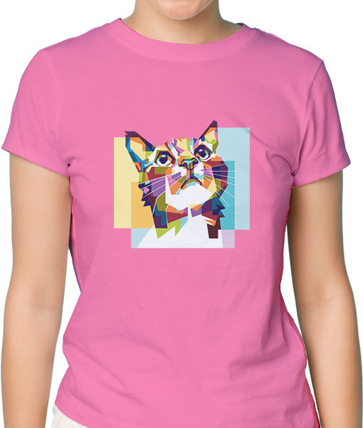 Дамска тениска с щампа Цветно лято Colorful cat hope - TShirtArtShop.com