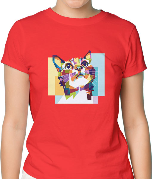 Дамска тениска с щампа Цветно лято Colorful cat hope - TShirtArtShop.com