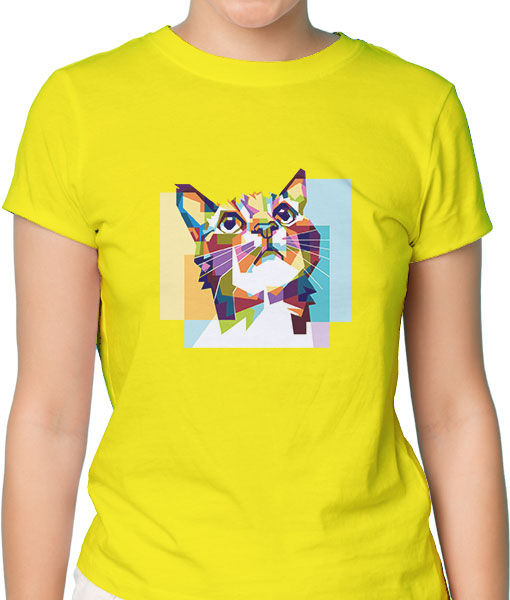 Дамска тениска с щампа Цветно лято Colorful cat hope - TShirtArtShop.com
