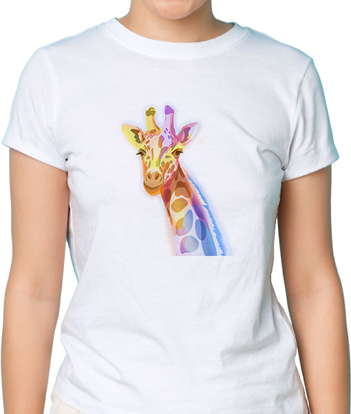Дамска тениска с щампа Цветно лято  Color Giraffe