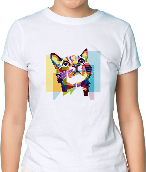 Дамска тениска с щампа Цветно лято Colorful cat hope