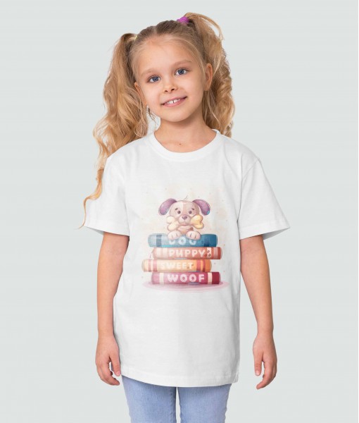 Детска тениска с щампа Животни Puppy with books - TShirtArtShop.com