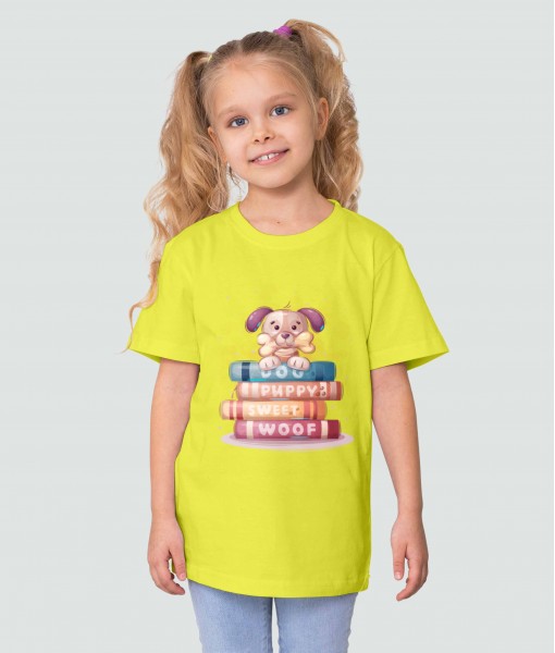 Детска тениска с щампа Животни Puppy with books - TShirtArtShop.com
