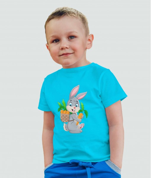 Детска тениска с щампа Животни Happy rabbit with basket full of carrots - TShirtArtShop.com