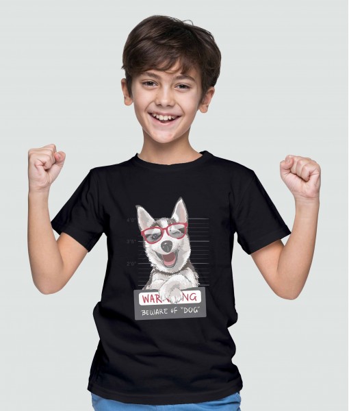 Детска тениска с щампа Животни Warning beware of dog - TShirtArtShop.com