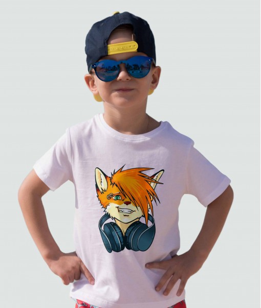 Детска тениска с щампа Животни Fox with headphones - TShirtArtShop.com