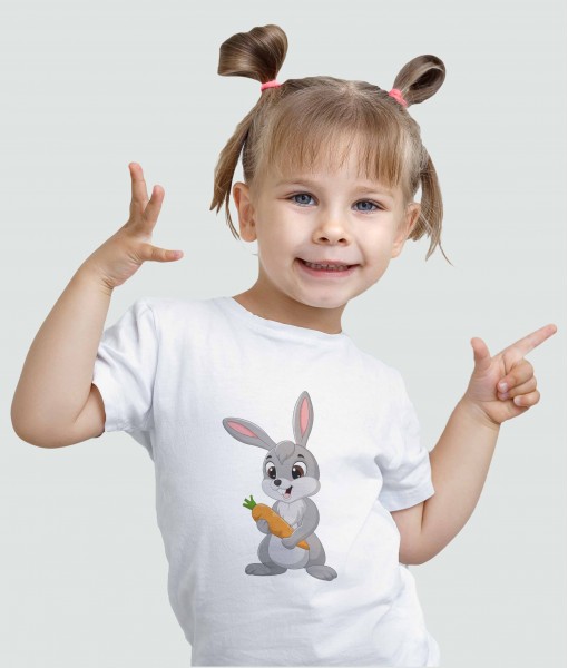 Детска тениска с щампа Животни Happy rabbit with carrot