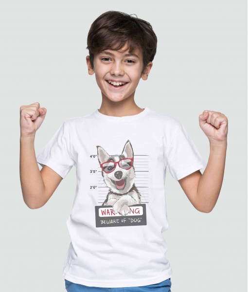 Детска тениска с щампа Животни Warning beware of dog