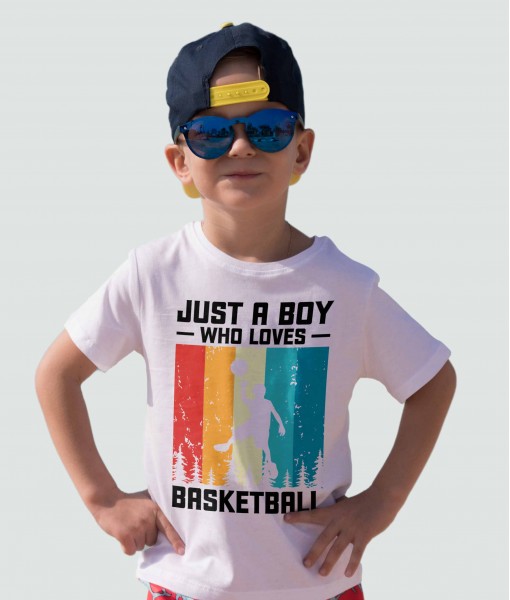 Детска тениска с щампа Спортни Илюстрации Just a boy who loves basketball - TShirtArtShop.com