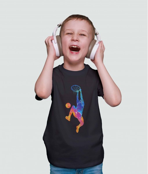 Детска тениска с щампа Спортни Илюстрации Colorful Dunking basketball player - TShirtArtShop.com