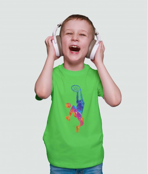Детска тениска с щампа Спортни Илюстрации Colorful Dunking basketball player - TShirtArtShop.com