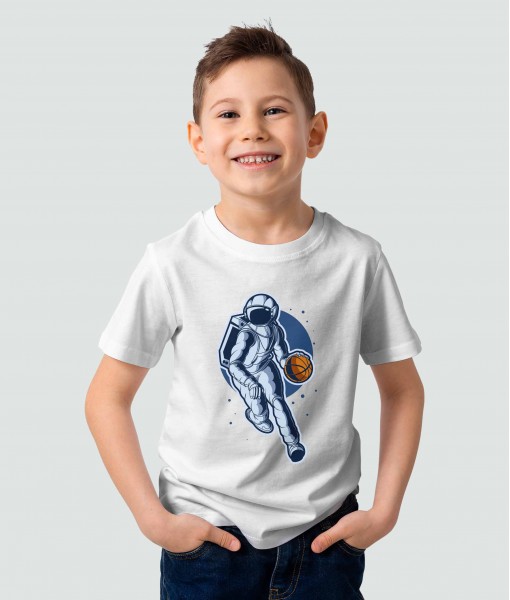 Детска тениска с щампа Спортни Илюстрации Basketball Dribbling astronaut - TShirtArtShop.com