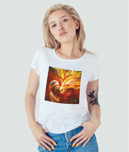 Дамска тениска с щампа Tosha Art Phoenix Soul close up - TShirtArtShop.com