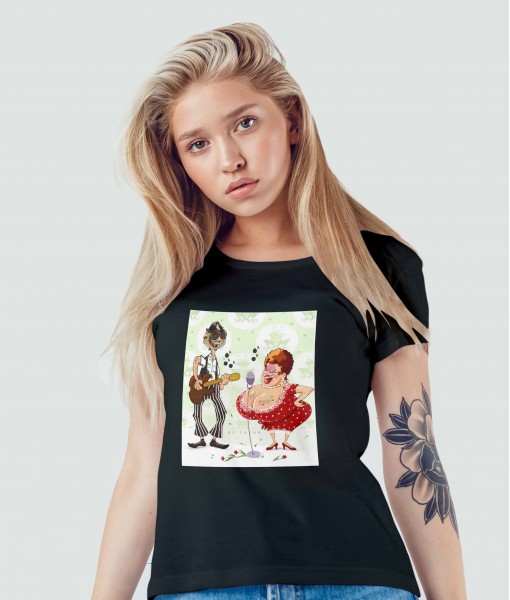 Дамска тениска с щампа Tosha Art Васко Жабата и Цеца Мецата